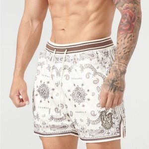 YoungLA White and Brown Athletic Shorts